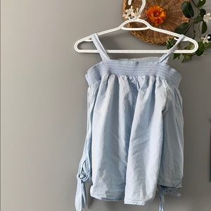 Off the shoulder, strapped baby blue top